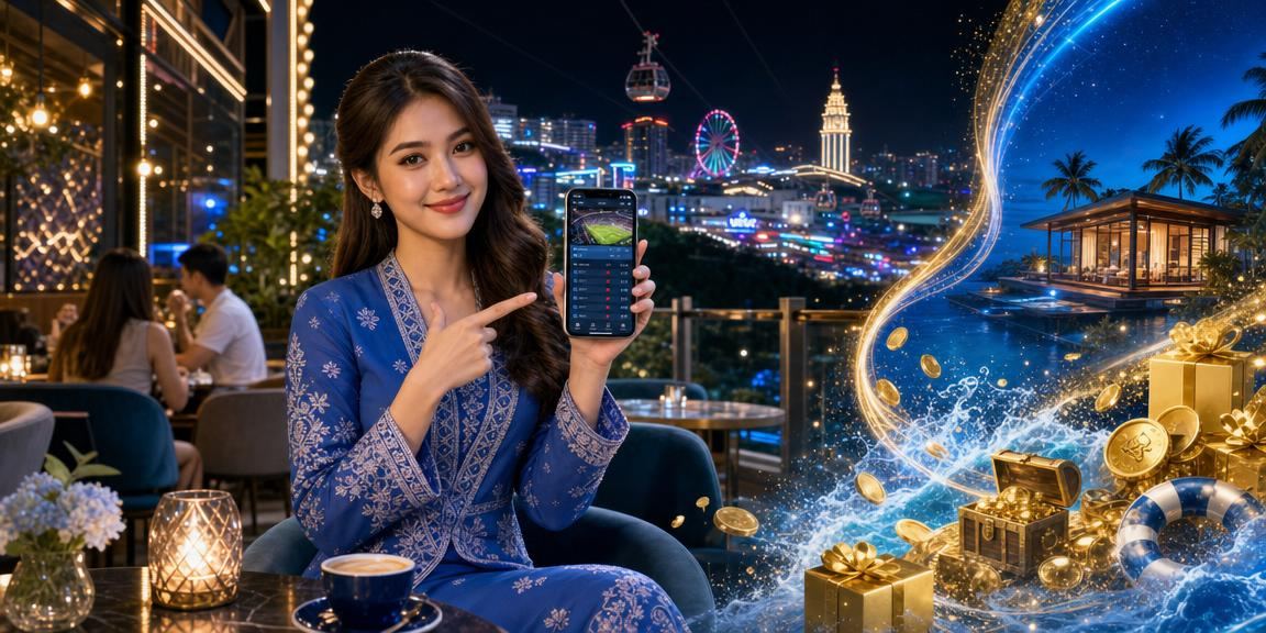 Pemain wanita menggunakan telefon mudah alih untuk pertaruhan kasino di Genting Highlands